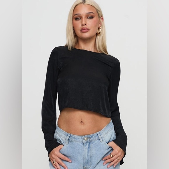 Princess Polly Tops - Princess Polly Rhydian Long Sleeve Tie Top Black